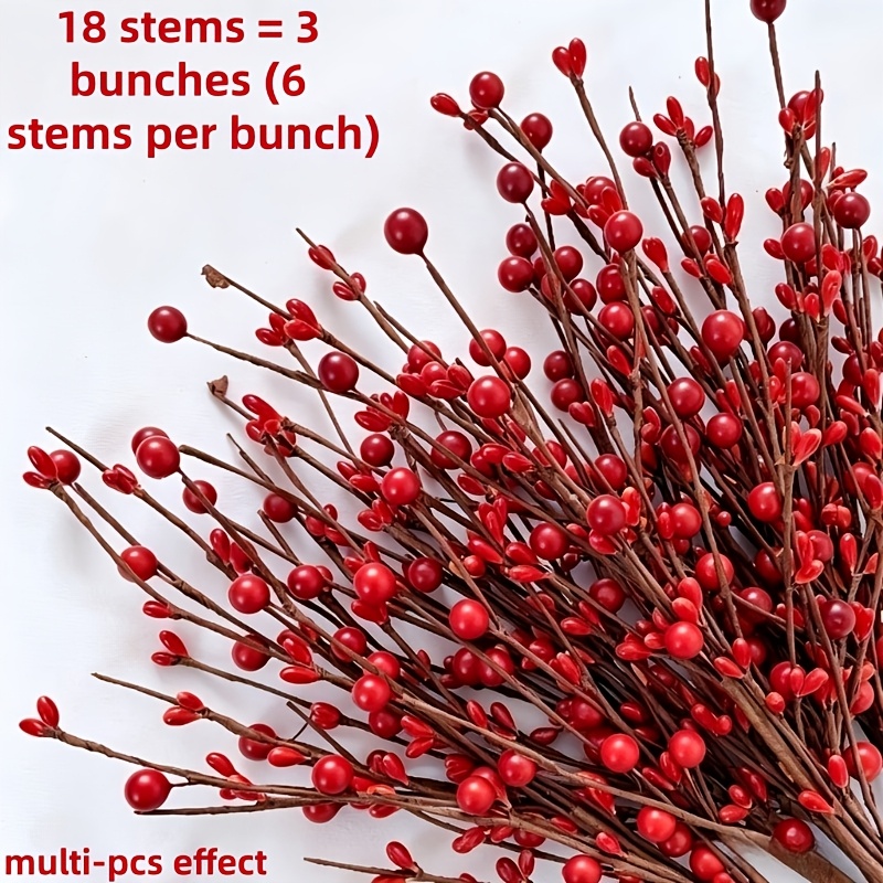 TEMU Rami artificiali con rosse per del Ringraziamento e Natale, 18 , 3 mazzi (6 /) per riempimento vaso, decorazione artificiale autunnale invernale