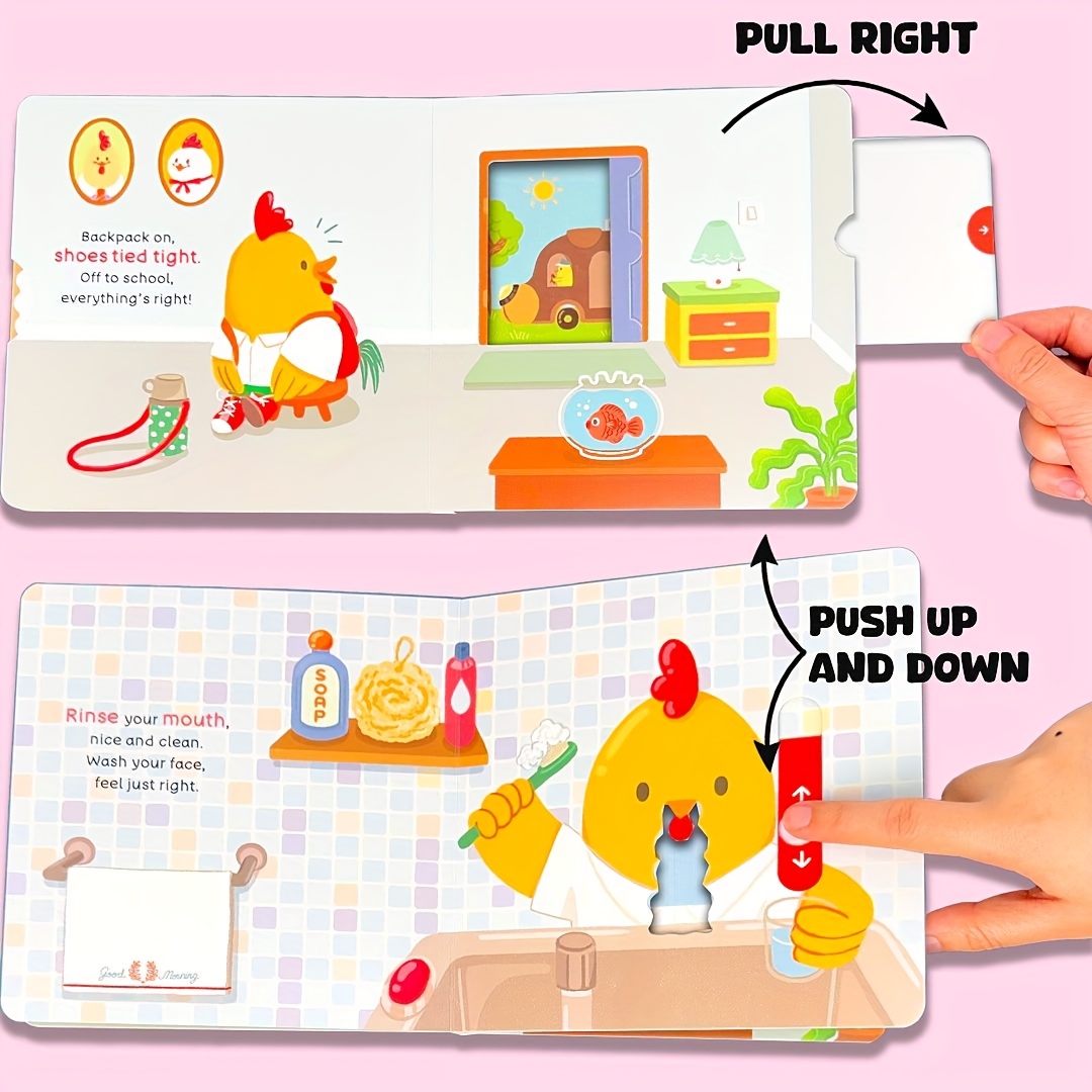 Rooster'S Early Wake-Up Lift-The-Flap Books, Good Wake - Up Habit Formation for Kid, Cute Illustration Style, Interactive Picture Push-Pull Book, by The Artist, Early Education Enlightenment, Best Birthday Gift, Bear Tale