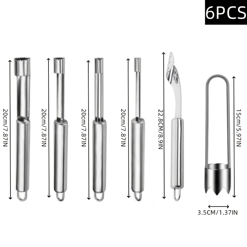 TEMU 6pcs Stainless Steel Hawthorn Pitting Tool, Household Multi-functional Pitting Tool, And Pear Corer, Fruit Kitchen Fruit And Vegetable Pitting