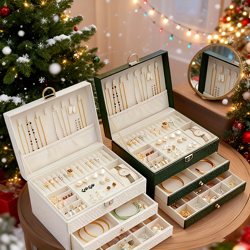 3 tier jewelry box with lockable drawers large velvet earring storage organizer and pouch for women moms unique gift idea christmas halloween present Product details 0