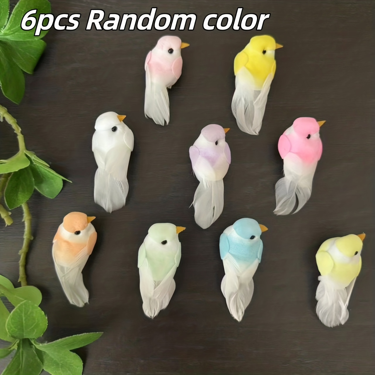 E-shop 6er-Set Sortierte künstliche Vogelornamente - Bunte Polyurethan-Hängefiguren mit realistischen Federdetails, zufällige Farben, kein erforderlich