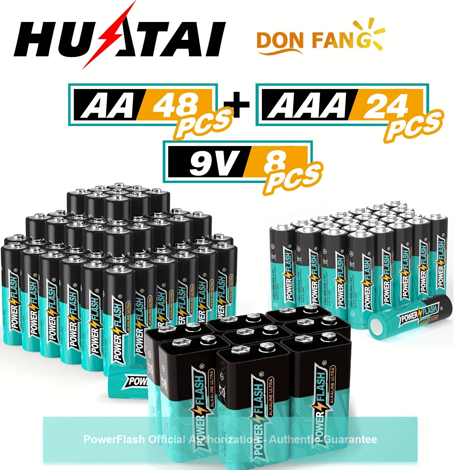 

Powerflash Alkaline Long-lasting Batteries, Combo Pack, Set Of 24 Aaa And 48 Aa And 8 Pcs 9v Batteries For Home, Various Household Device, Work