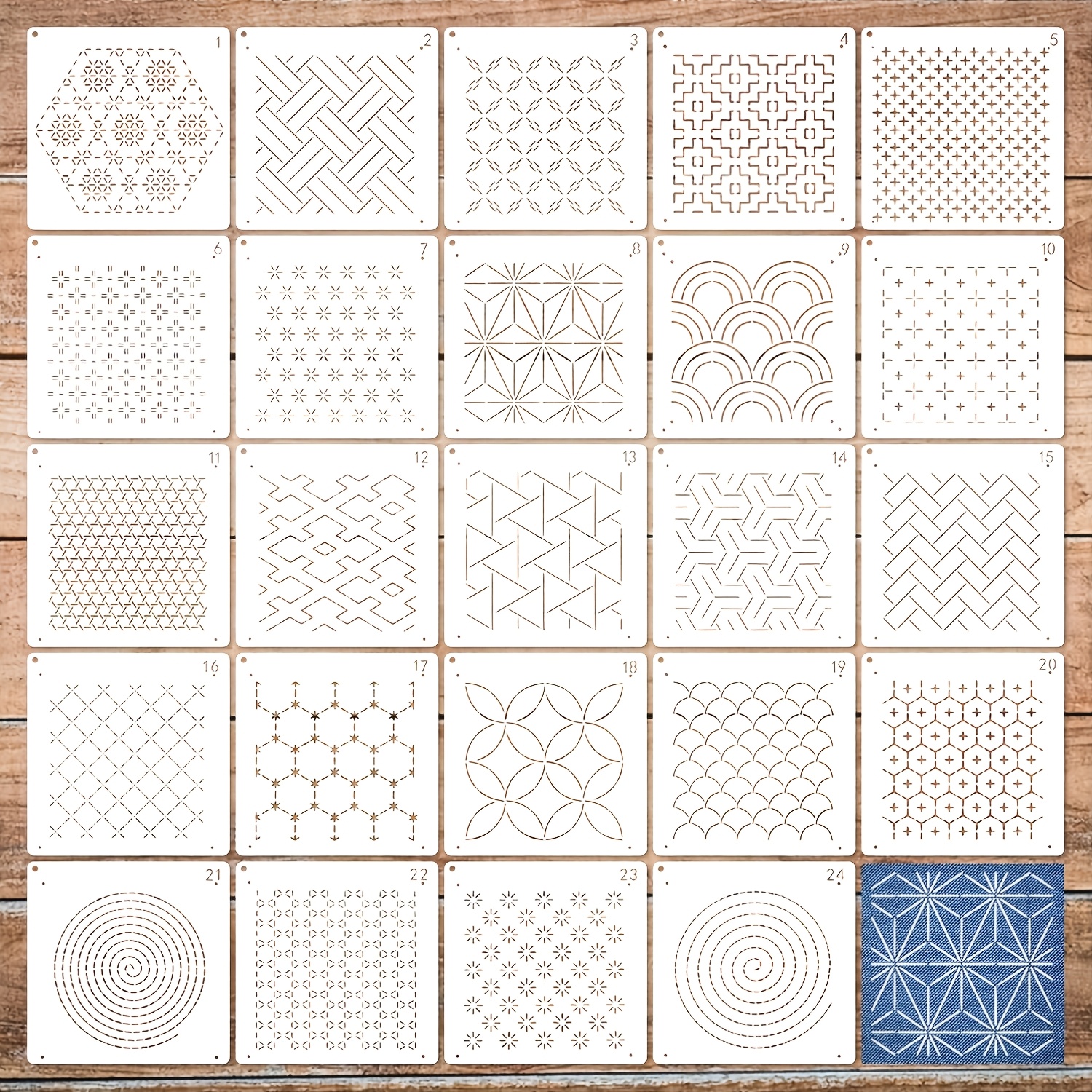 TEMU 24pcs Reusable Geometric Shape Templates, 5.9x5.9 Inch Plastic Art Stencils, For Craft Making, Quilting, Painting, Wall Decor - Includes White,