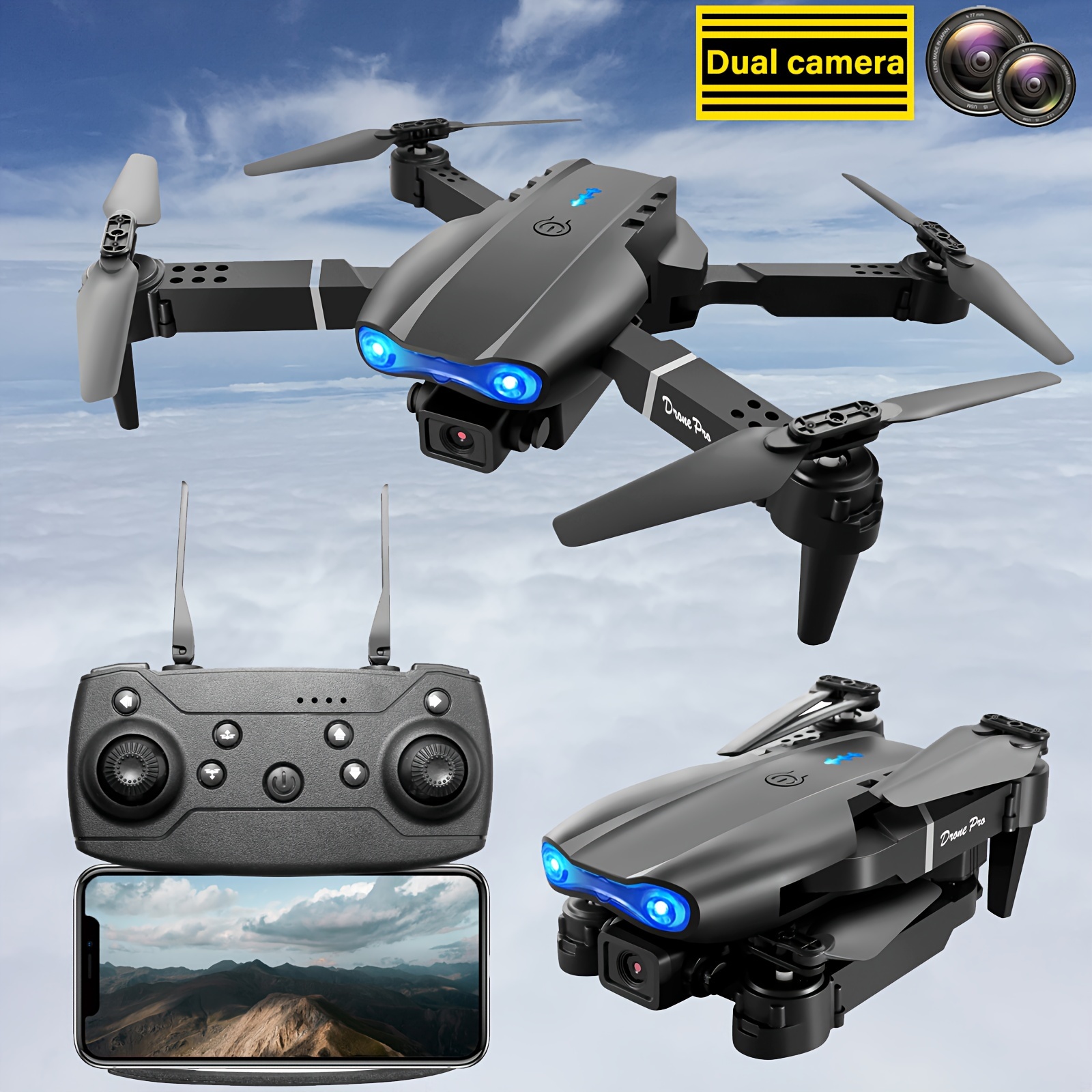 Drones con Camara 4k, Cámara Dual HD, E88pro Mini Dron de Altura Fija,  Cuadricóptero de Control