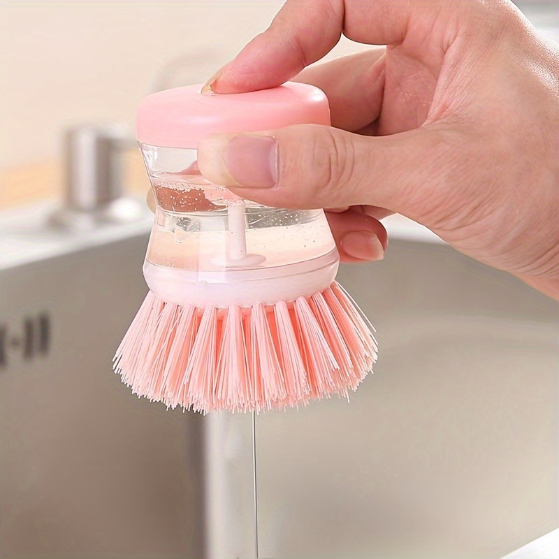 1pc of press type liquid dishwashing brush stylish and elegant   with a cover for stain removal multifunctional non stick oil brush that   damage pots and pans plastic bristle brush kitchen cleaning supplies for pots and pans details 4