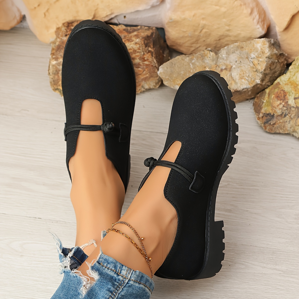 TEMU Women's Round Toe Comfortable Versatile Flats, Button Detail, Suitable For Outdoor Wear, Easy Casual Easy , Plus Size , Women Shoes