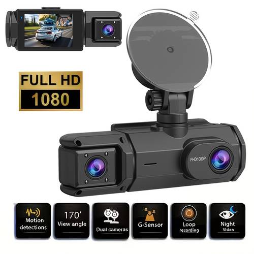 1080p hd front and rear dash cam with a 2 inch ips screen 170 front wide angle and 140 rear wide angle driving assistance loop recording 24 hour parking mode sd card not included