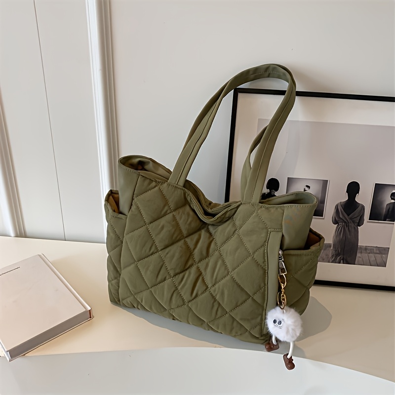 TEMU 4 's Large Capacity Tote Bag With Detachable Crossbody Strap - Light Green/white/black Durable, Zipper Closure & Spacious Interior For Daily ,