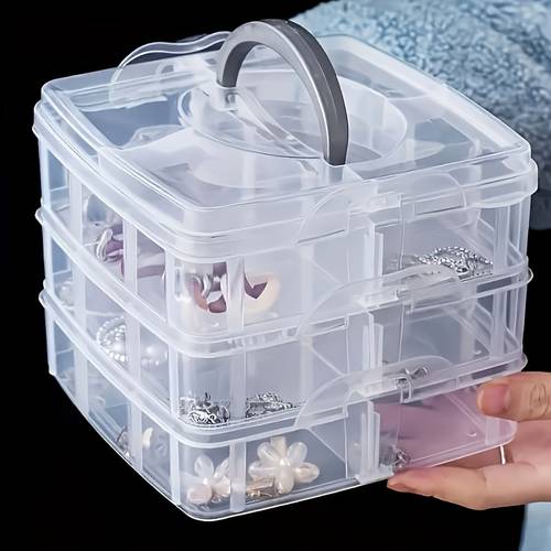 . 3-lagige, stapelbare, multifunktionale aufbewahrungsbox mit fächern - vielseitige aufbewahrungsbox für bastelarbeiten, spielzeug, schmuck und zubehör, mit 18 fächern, transparent und - abnehmbar, einfach zu organisieren, für kleine ergänzungen