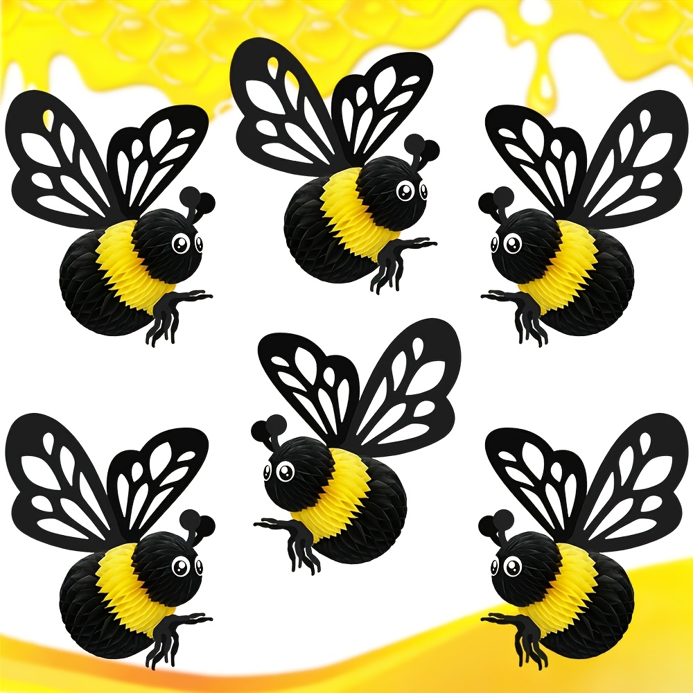 TEMU 3pcs Bee-shaped Tissue Pom Poms, Suitable For Birthday Party, Weddings, Coming-of-age Ceremony, Spring Parties, Summer Party, Valentine's Day,