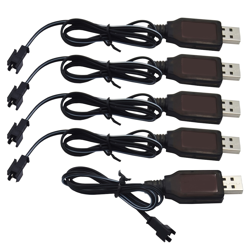 

5pcs Usb Power Charger Cable, 3.7v 500ma Nicd Nimh Battery Pack, Pvc Material, Uncharged, For Rc Excavator Rc Cars