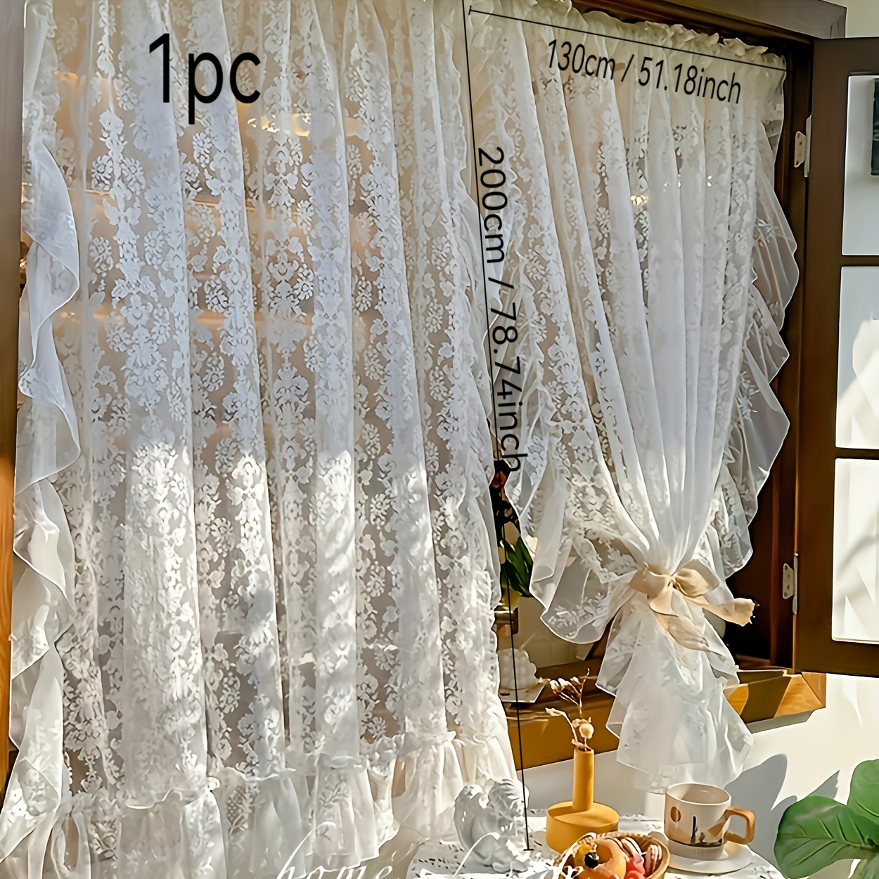 TEMU 1 rideau blanc transparent avec motif de dentelle européenne, style français , type à au barre, facile à installer pour fenêtres