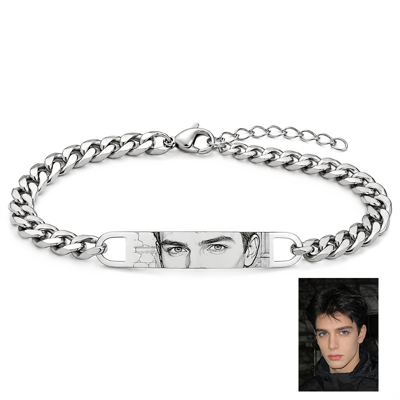 TEMU Braccialetto personalizzato con foto degli , braccialetto ID ritratto personalizzato per , catena in acciaio inossidabile 304L 304L, con foto ,