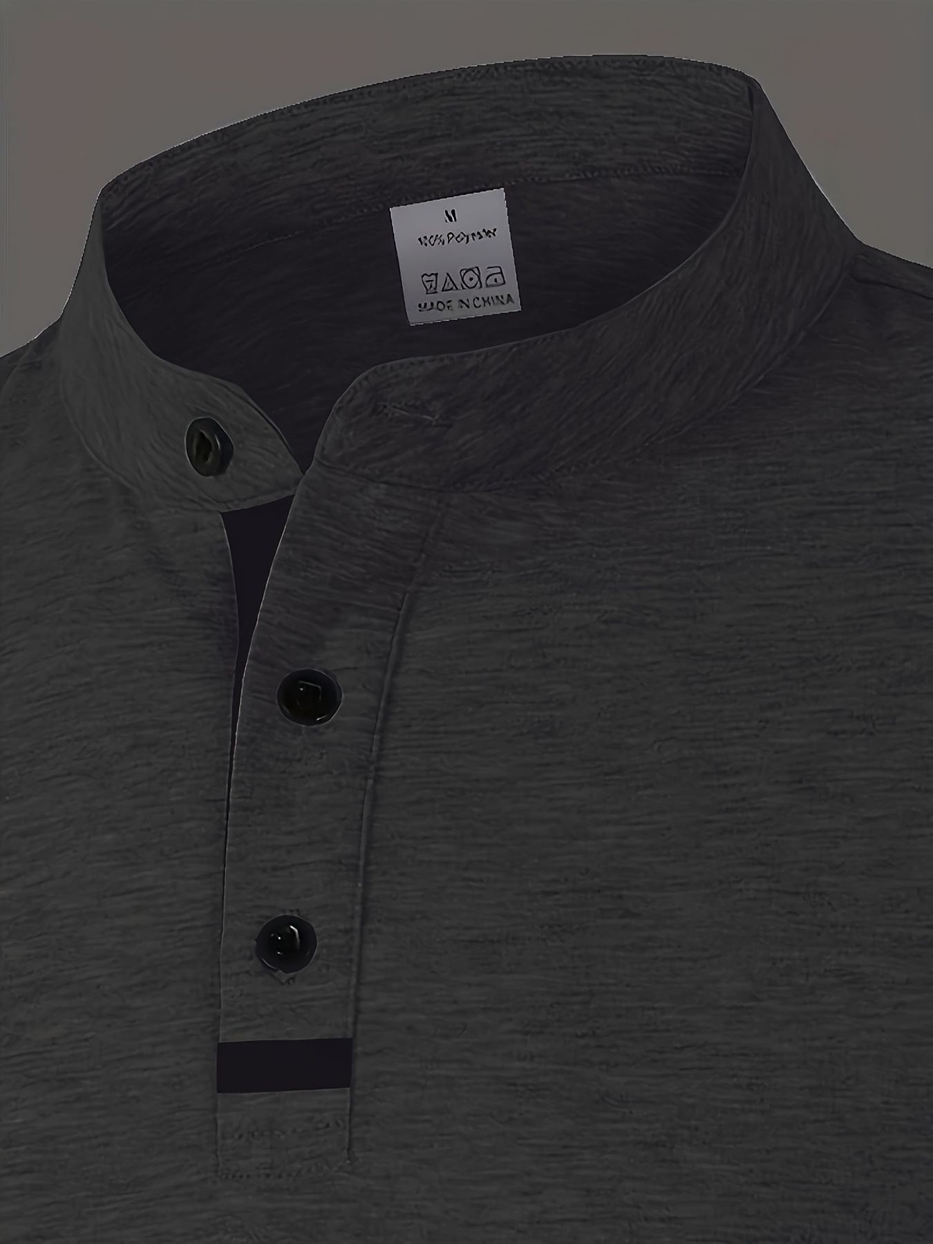 Plus-Size Men's Short-Sleeve Casual T-Shirt - Slight Elasticity, Classic Solid Color & Button Detail, Breathable Stand-Up Collar for Spring/Summer Wear, Stylish Plussize Top, PLUS SIZE