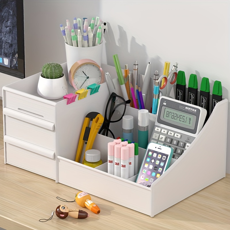 expandable cosmetic organizer box white plastic with drawer multifunctional storage for bathroom vanity desk and dresser essentials details 2