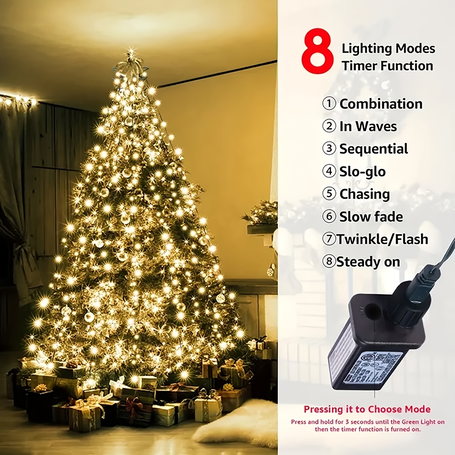 TEMU Smart Christmas Tree Lights, 400 Led Flashing Lights, Text, Pattern, Music Sync, With Remote Control, Suitable For Indoor/, Holiday Party