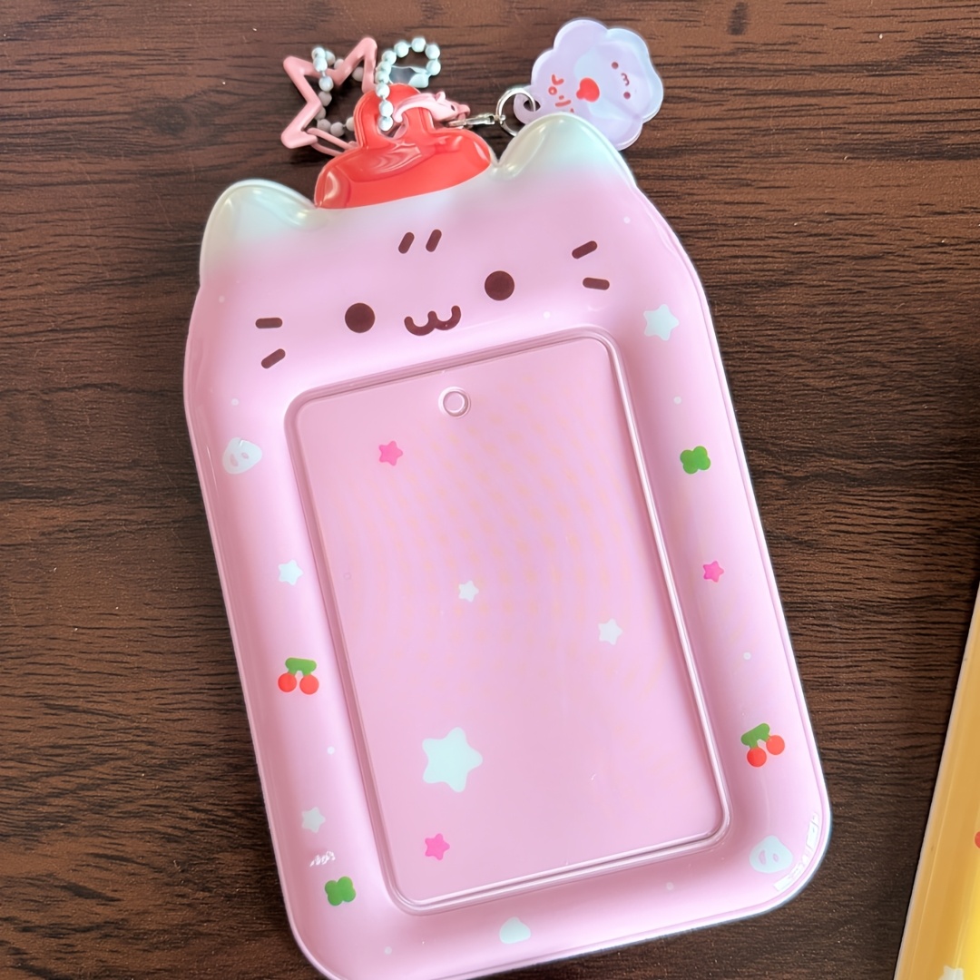 TEMU 2d A 3-inch Adorable Cat-themed Cherry Pudding Card Holder For Students, Designed To Keep Photo Cards And Campus Ids Safe From
