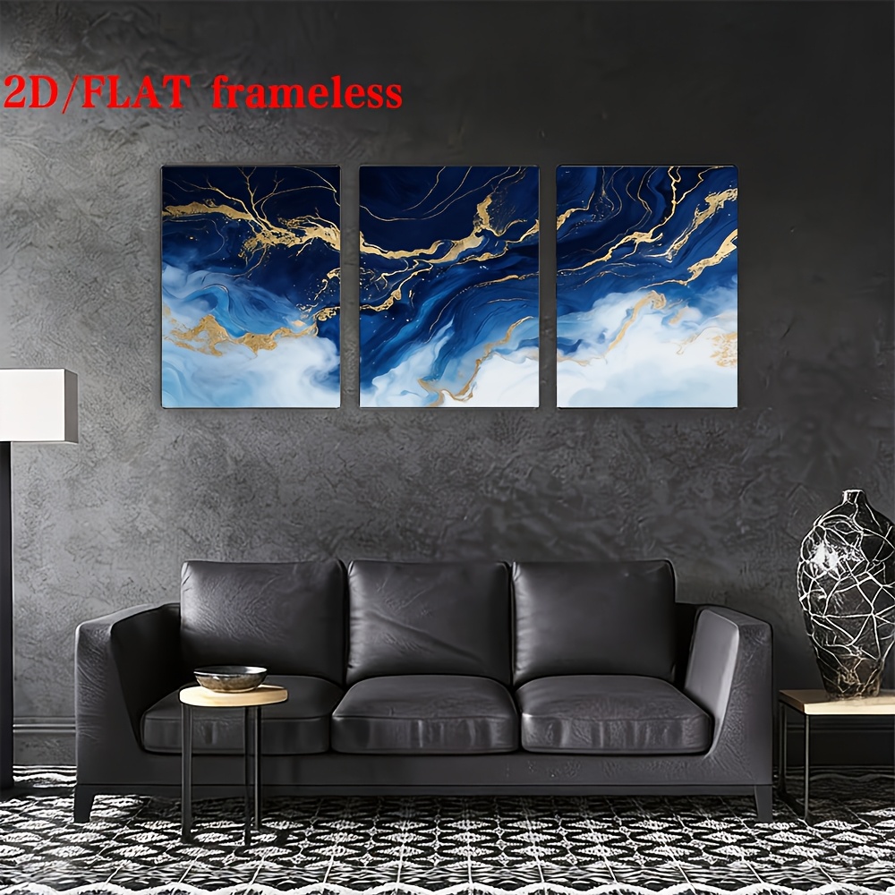 TEMU 2d Flat, 2d Flat Frameless 3pcs, And Swirl With Accents, Wall Decoration Suitable For Bedrooms, Living Rooms, Dining Rooms, And