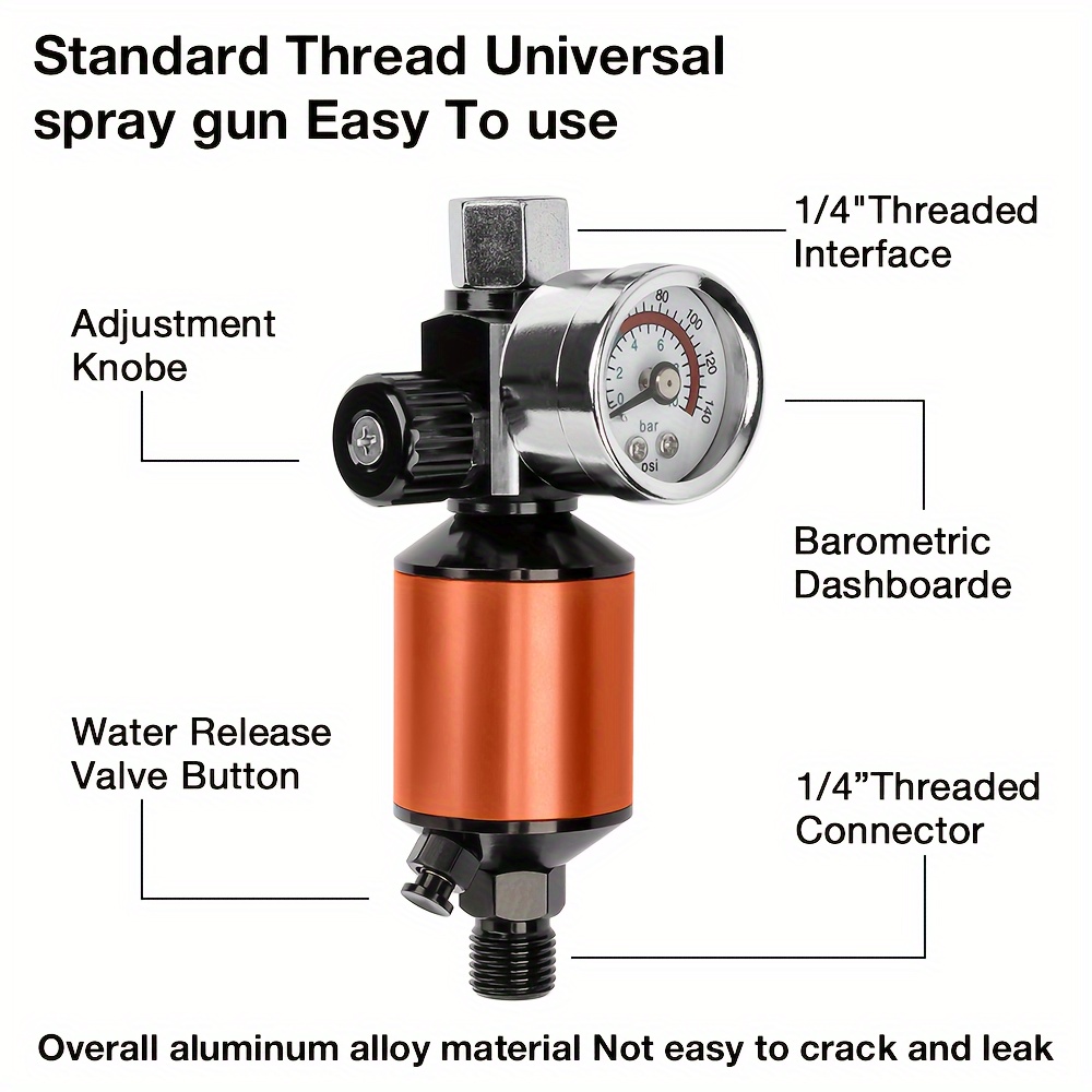 エアレギュレータ圧力計オイル水分離器、インラインエアフィルター、ワンピース1/4  NPTインラインヘビーデューティアプレギュレータキット、カーペイントスプレーガンエアツール用減圧弁レギュレータスプレーガンエアアダプター