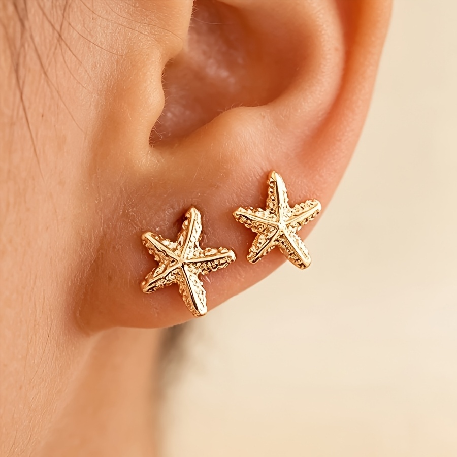Metallic Wind Star Shell Turtle Stud Earrings Set