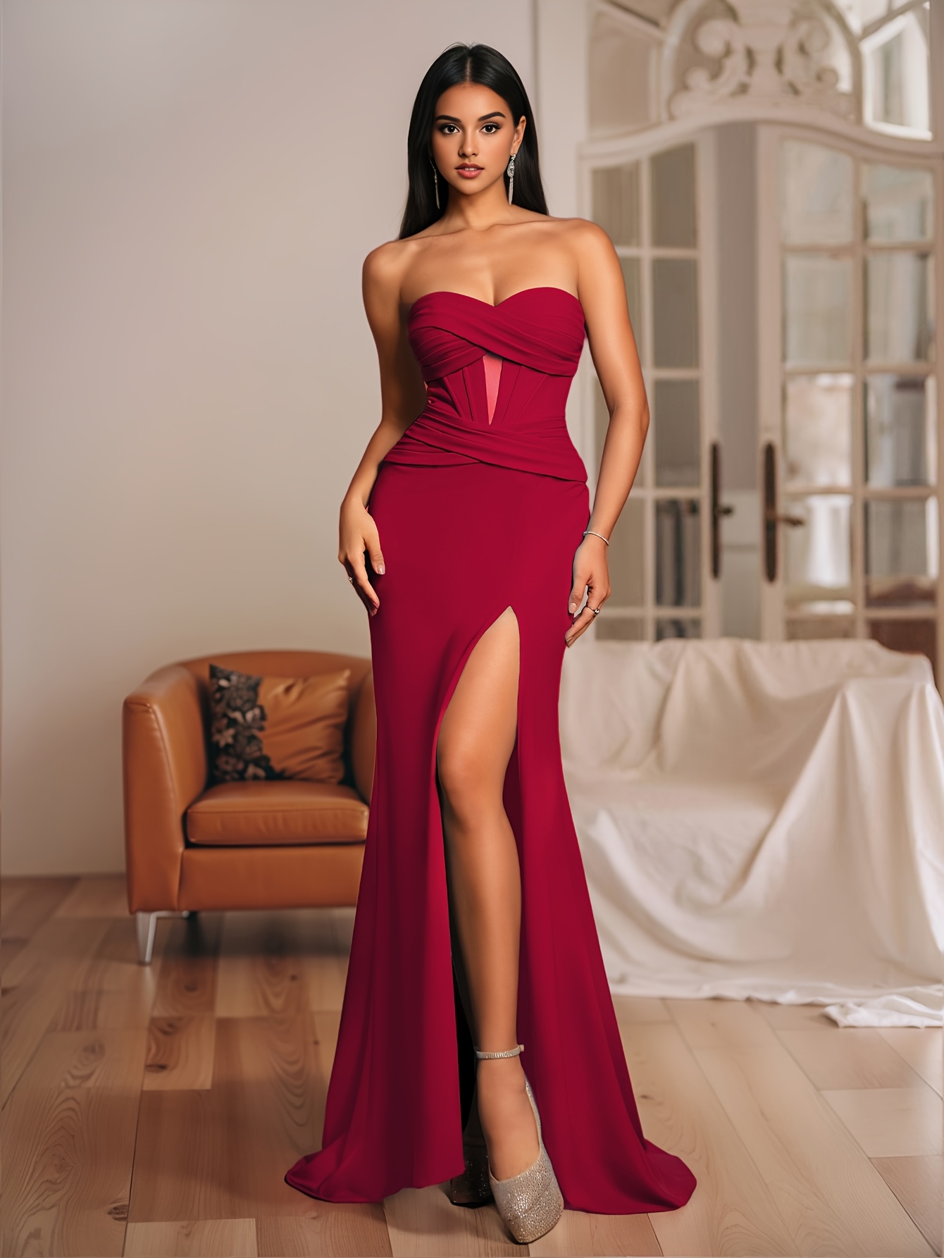 fitted lace wedding dress Marcella | Eliana Slit Dress in Red | Women's Size XXS | Ponte main image 1