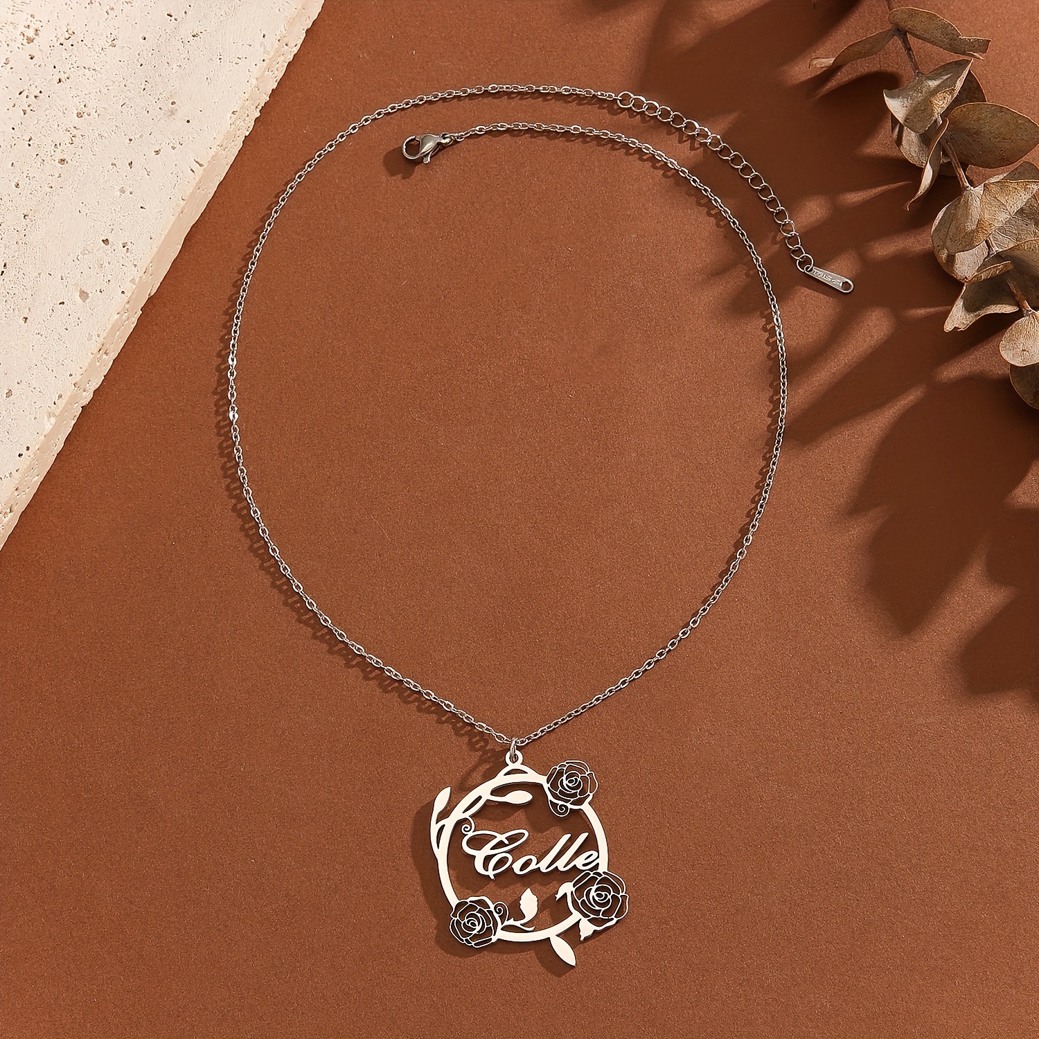 Personalized Rose Flower Stainless Steel Name Necklace