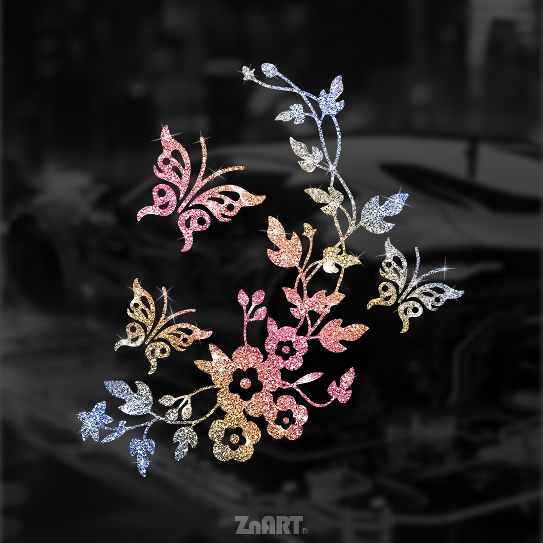 TEMU 1pc Floral & Vinyl Glitter Pattern Sticker, Suitable For Cars, Trucks, Motorcycles, Notebooks, Window Glass, Shiny Stickers Hide Scratches, To