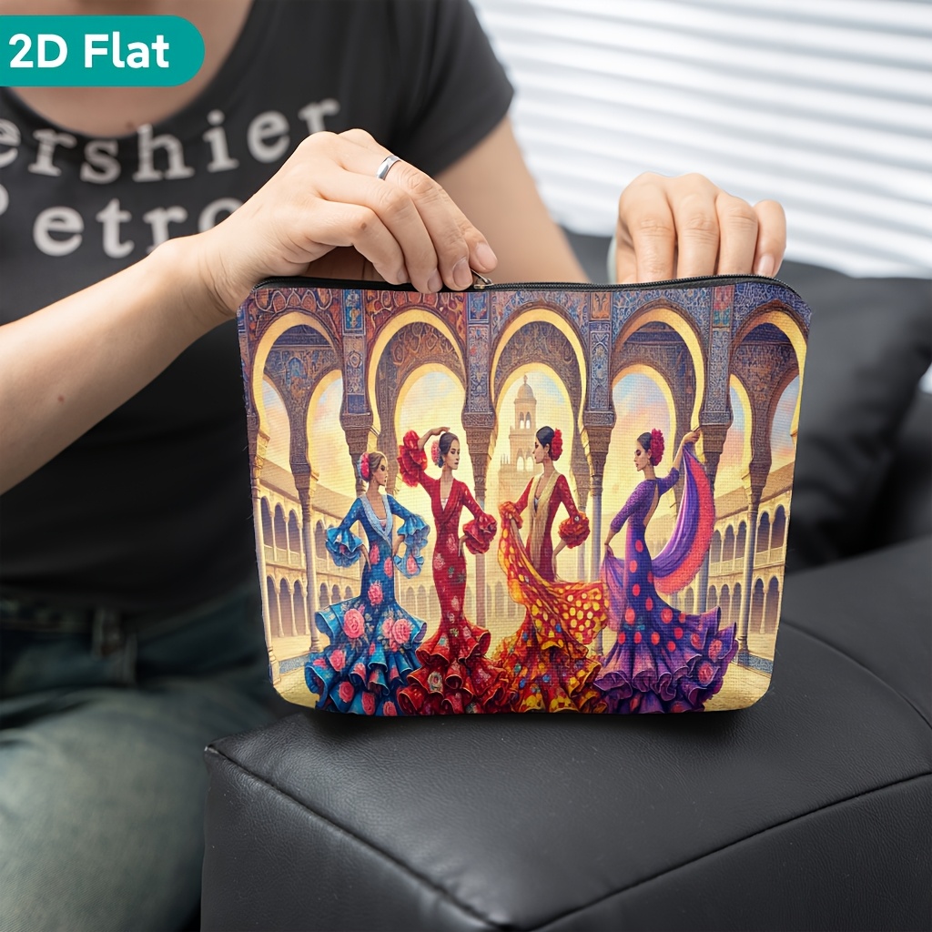 TEMU 1 ud. Neceser de maquillaje de cara, bolso de , estilo español de bailarín flamenco, con cremallera, diseño de moda, bolsa de cosméticos,