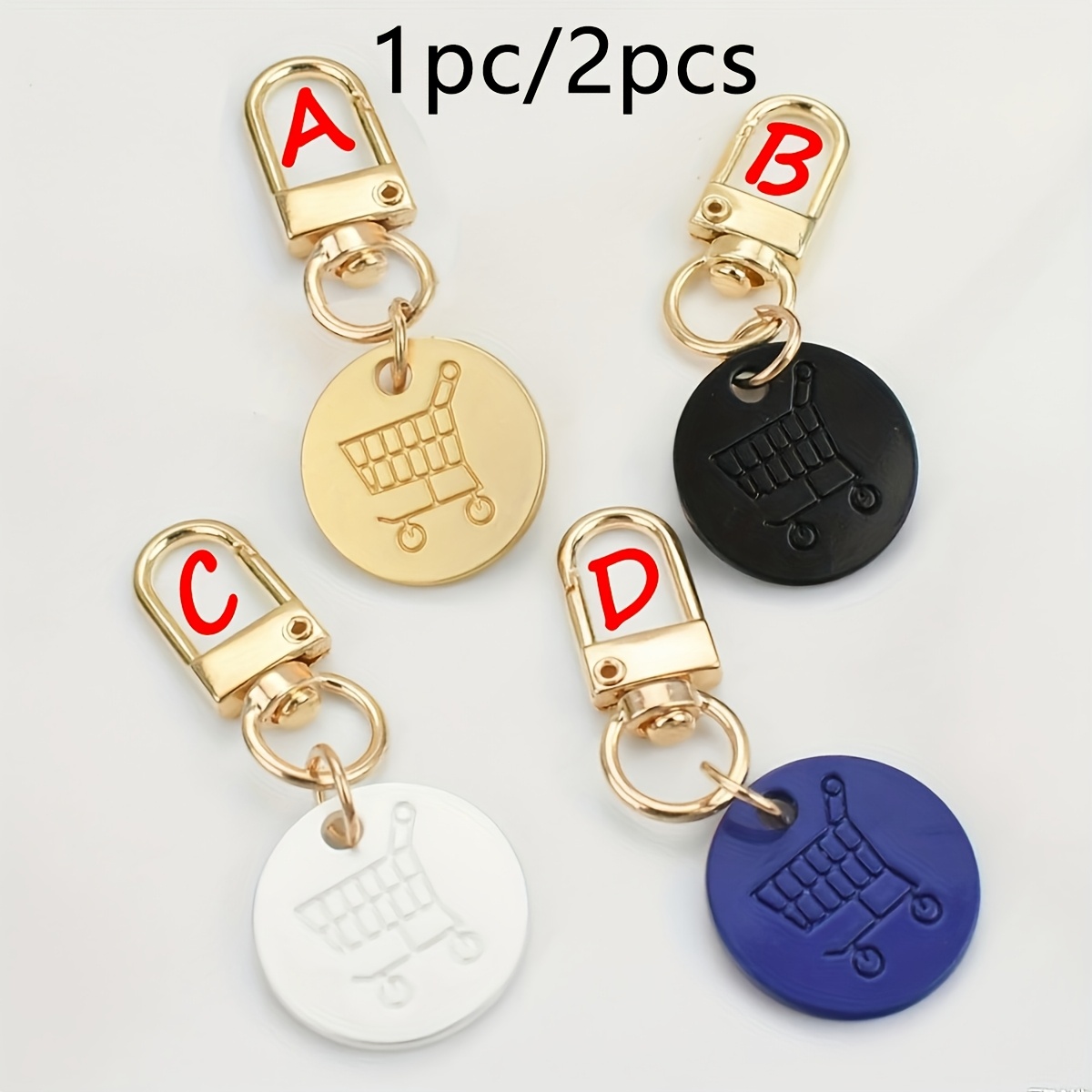 1 stück/2 stücke einkaufsmünzenförmiger schlüsselanhänger, bestickter runder einkaufswagen-etikettenschlüsselring, ideales geschenk für familie freunde zu besonderen anlässen,   zur täglichen kleidungsdekoration
