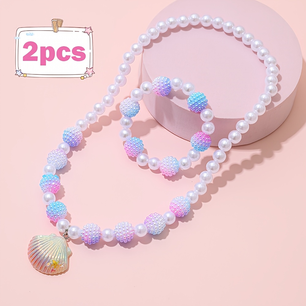 TEMU 2pcs Cute Shell Pendant Elastic Bracelet Necklace Set Women's Best Friend Girlfriend Party Additions Music Festival Birthday Beach Party Summer