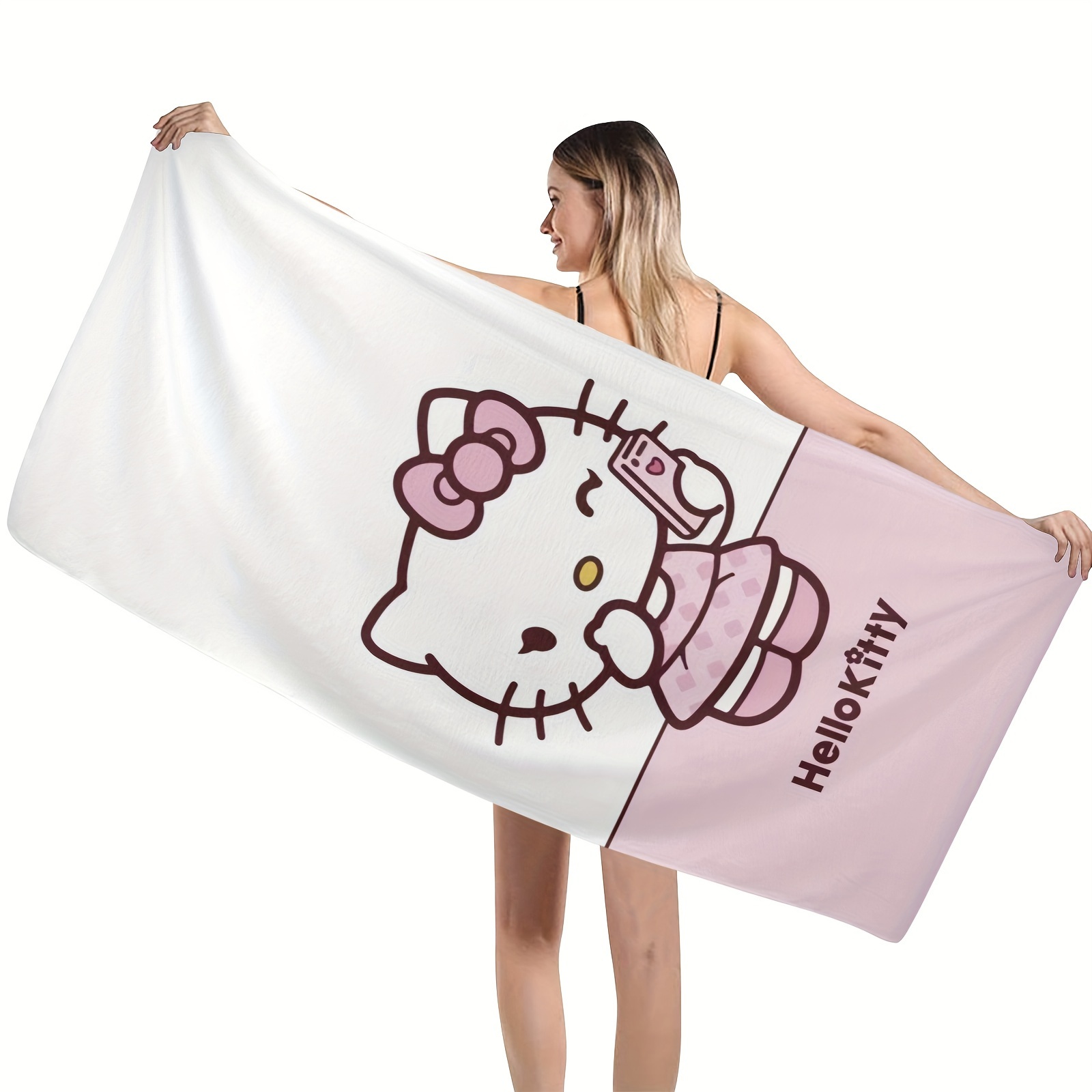

1pc Hello Kitty Quick-dry Microfiber Beach Towel, Ultra-soft Water Absorbent, Lightweight & Comfortable, Contemporary Style, Polyester Blend, Ideal For Summer