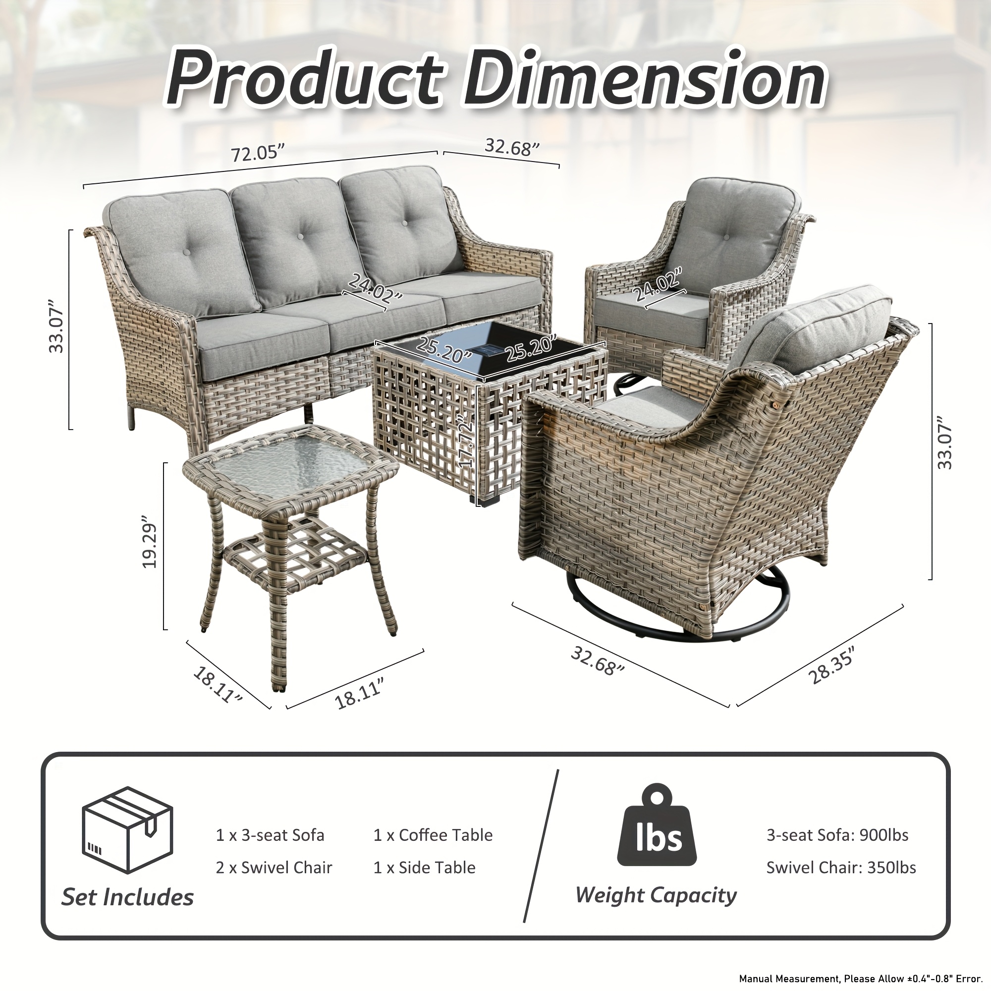 5pcs outdoor patio furniture set with 2   1 outside sofa 1 side table and 1 solar lighting glass coffee table all weather wicker patio conversation set   for garden deck and porch decor Product details 7
