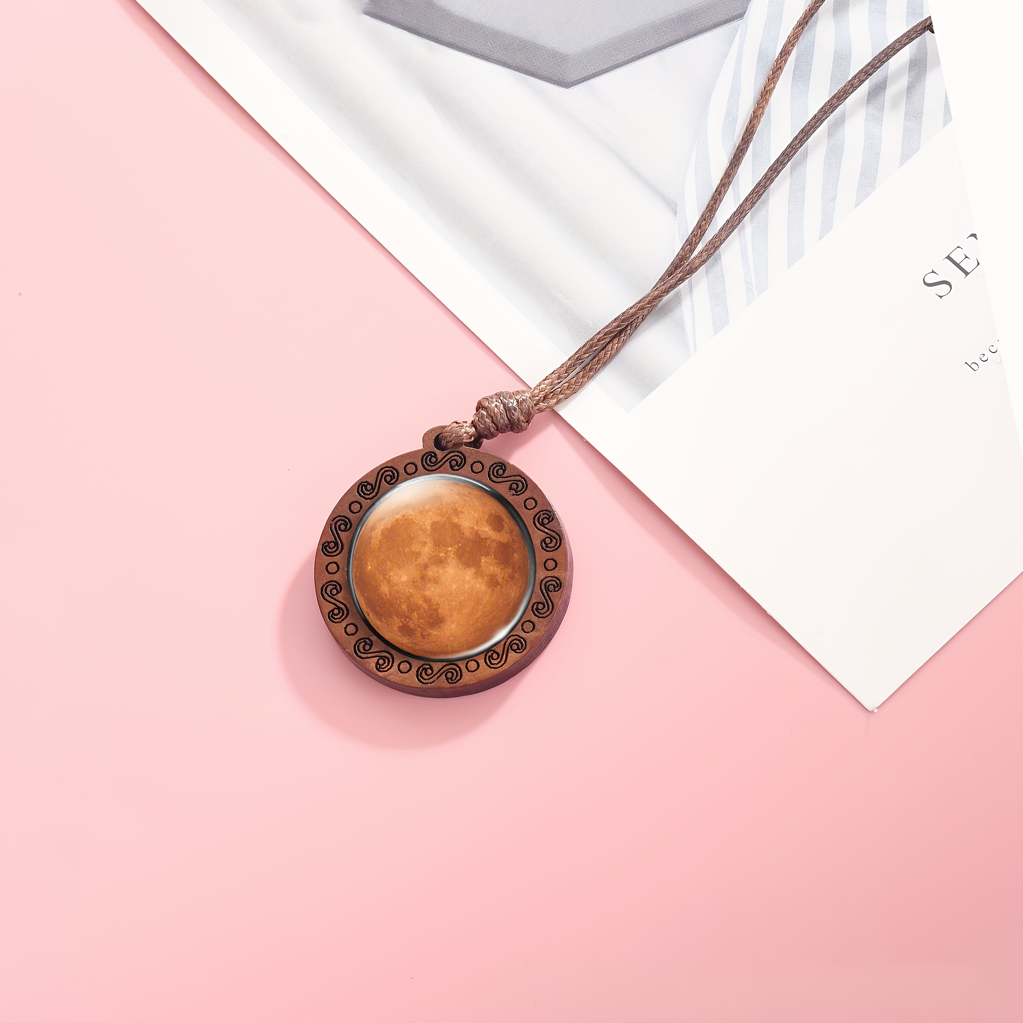 Handcrafted Orange Circular Wooden Pendant Necklace