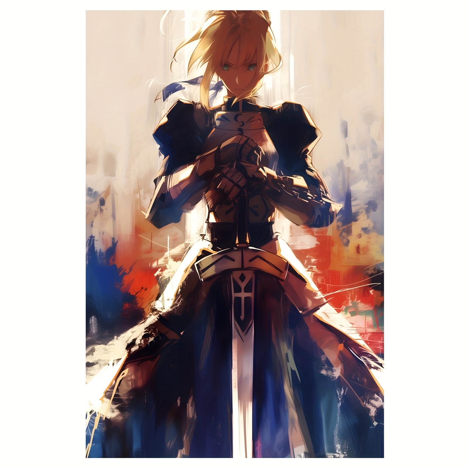 TEMU 1pc Frameless Saber - Fate Series Canvas Poster, 12x18 Inch Wall Art For Bedrooms, Corridors, Winter Decor, Room Decor, High-quality Canvas