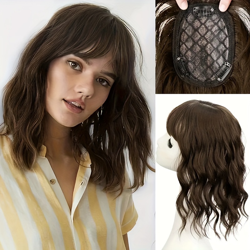 12inch Hair Toppers For Women, Hair Topper With Large Base Hair Toppers For Women With Thinning Hair Synthetic Brown With Highlights Curly Hair Topper Wiglets Hair Pieces For Thinning Hair