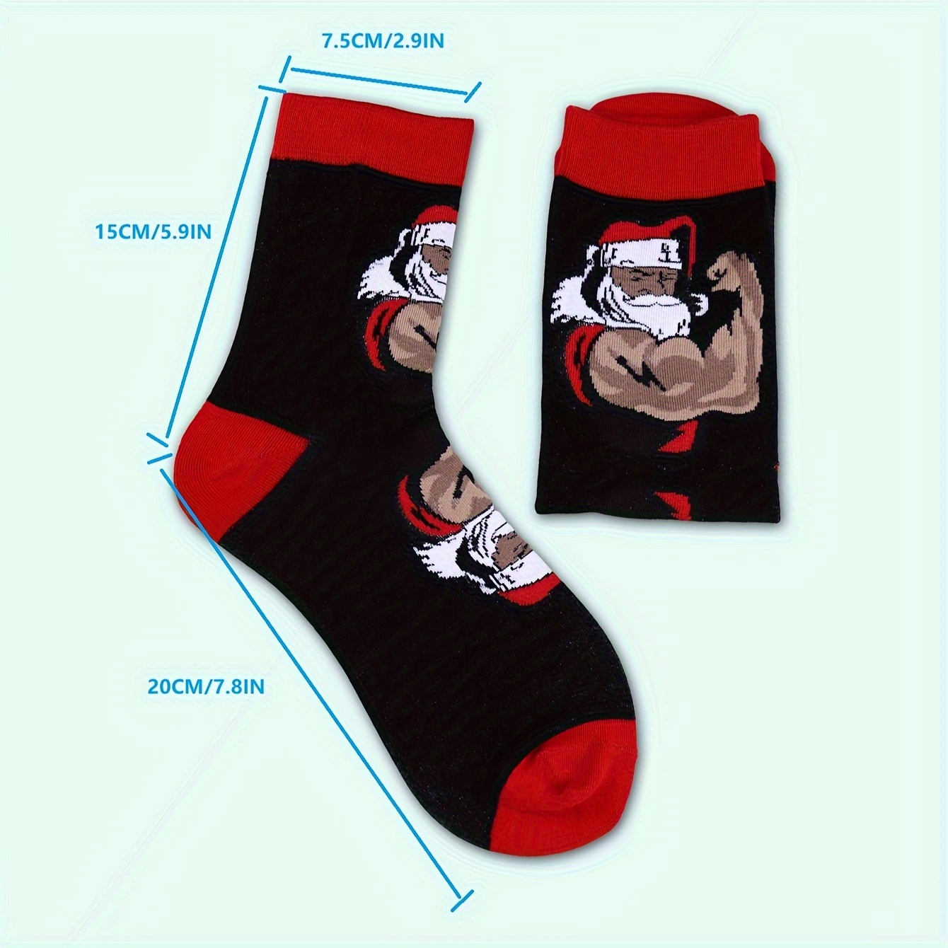 

1 Pair Men's Funny Santa Socks, Christmas Gift Idea, Knitted Cotton With Polyester, Cotton, And Elastane, Holiday Pattern, Hand Wash Or