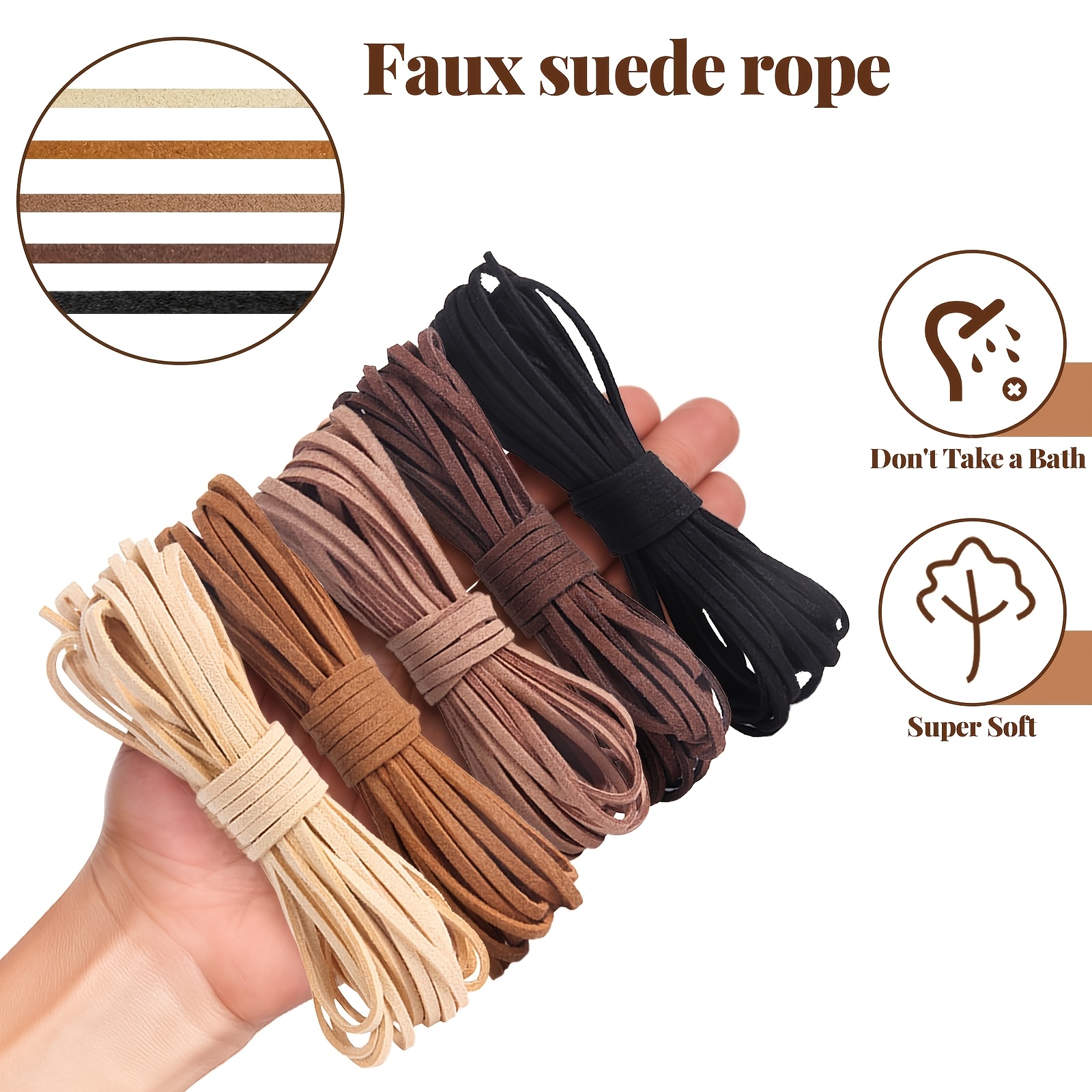 Flat Leather Cord Set For Making Necklaces, 25 Meters (5pcs X 5 Meters), Tear-resistant And Skin-friendly, 3mm Leather Cord, Suitable For Diy Bracelets, Necklaces, And Jewelry Making.