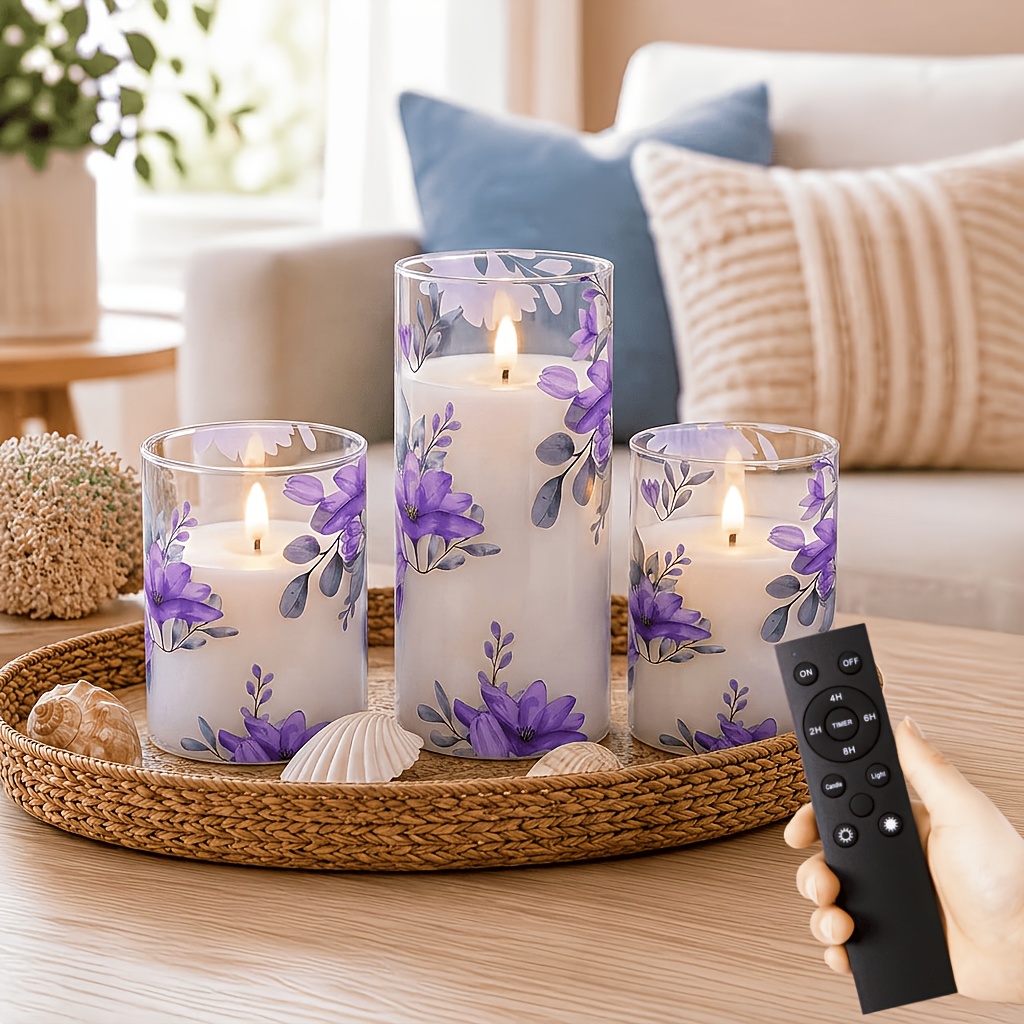 Image of 3pcs Flameless Candles, Remote Control Timer Function, Operated ( Not Included) Led Lights For Bedroom Decor And Additions, Suitable For Home Decor, Room Decor, Halloween, Valentine's Day Gift