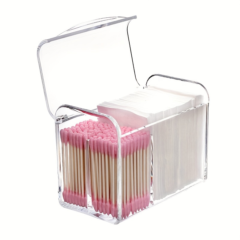 

Acrylic Cotton Swab And Ball Holder Dispenser - Clear Bathroom Organizer With Dual Compartments, Paba-free