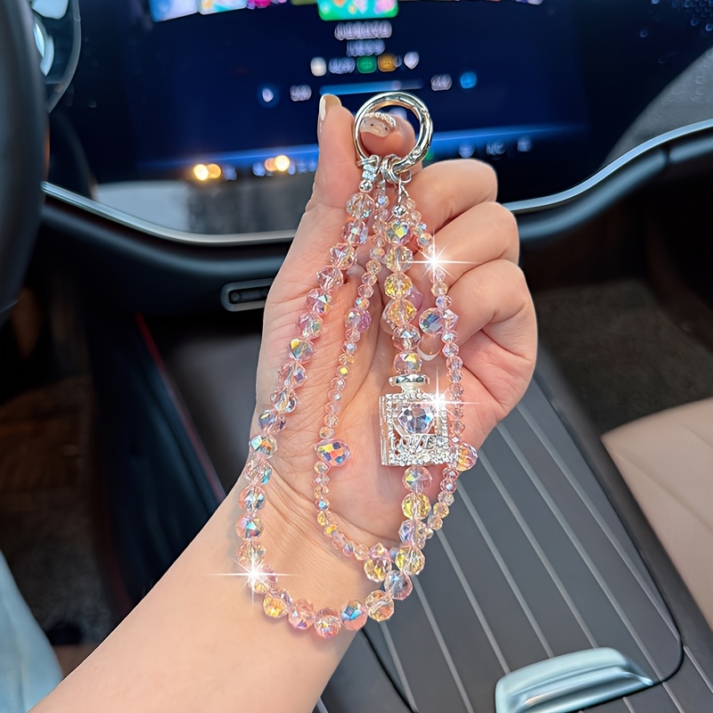 TEMU Fashionable Perfume Bottle Beaded Double-chain Phone Lanyard, Premium Phone Charm Keychain, Creative Water Bottle Bag Pendant, Car Keychain