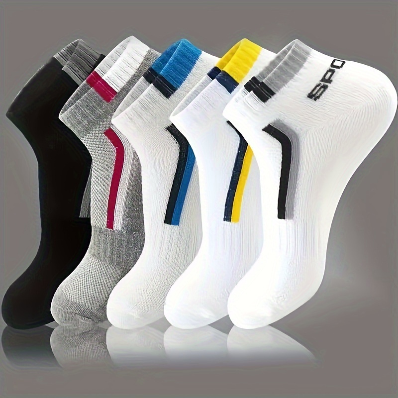 

5 Pairs Polyester Athletic Socks - Couple's Elegant Low Cut With Side , Solid Color Knit Fabric, Breathable Sports Short Socks, Hand Washable