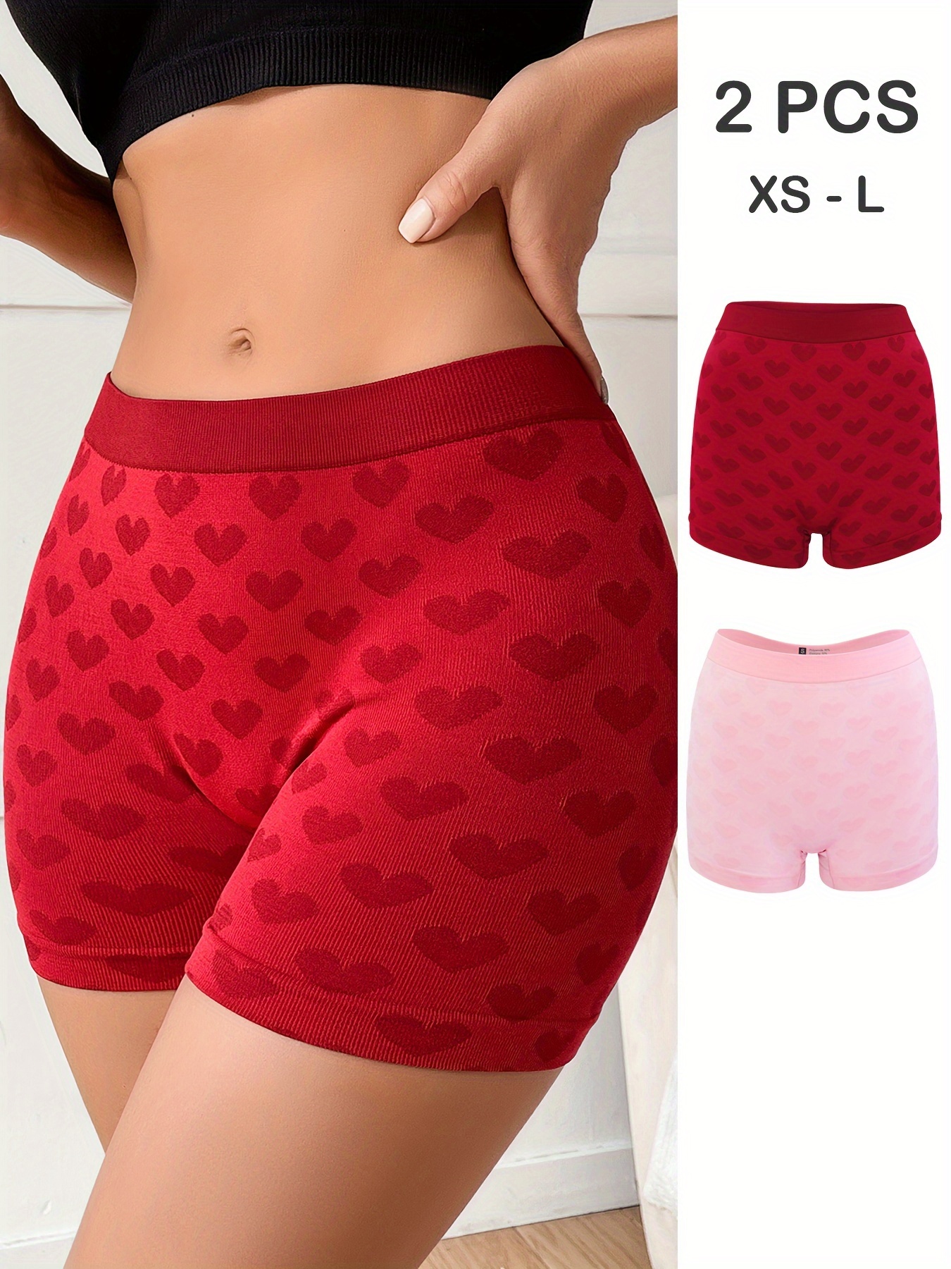 Valentines Day Sexy Boyshorts Panties Women High Waist Hipster Seamless  Full Coverage Breathable Cotton Briefs Stretch Red Lips Love Heart Print  Loose