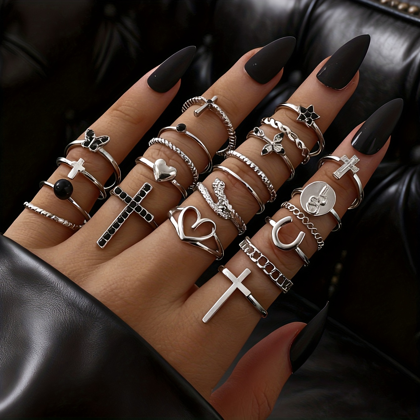 22pcs Alloy Rhinestone Stackable Ring Set
