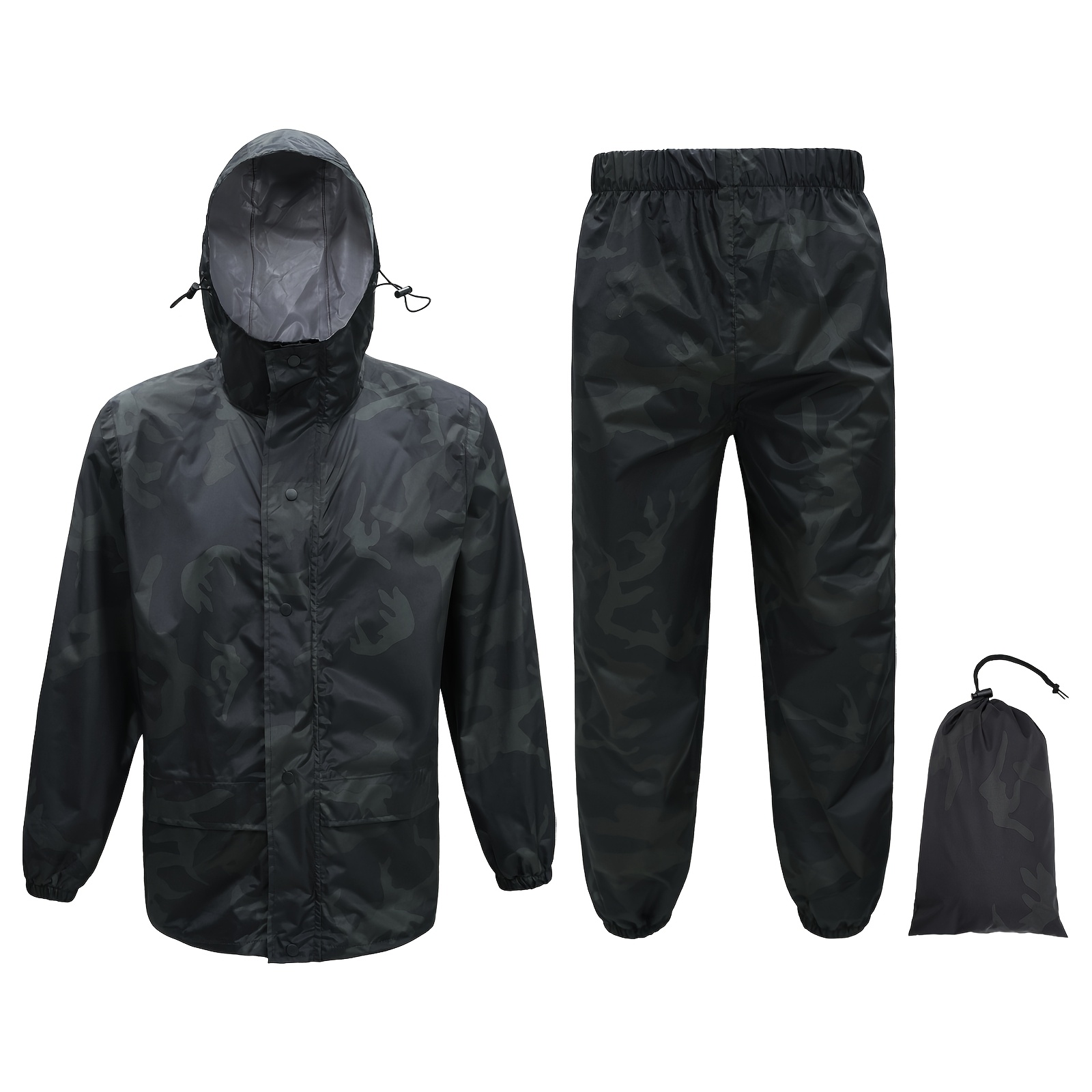 1 set outdoor police camouflage raincoat and pants suit mens lightweight breathable detachable hooded bionic camouflage rain gear suitable for camping cycling fishing hiking and mountaineering