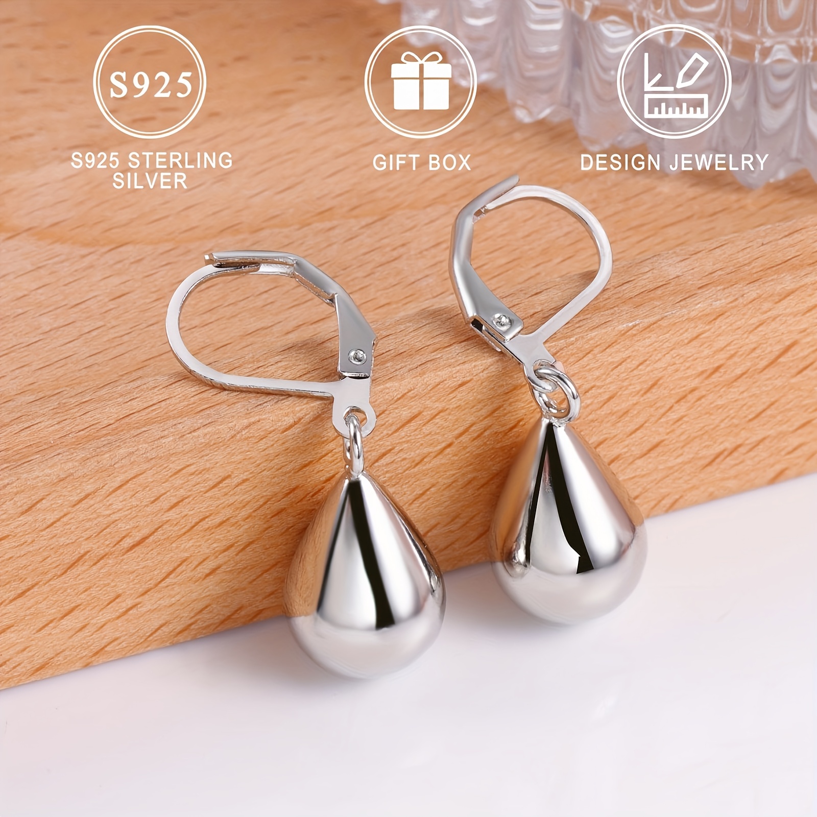 

925 Pure Silvery Water Drop Earrings, Silvery Plated, Hypoallergenic Water Drop Pendant Earrings, Women' Jewelry, Suitable For And , Suitable For Halloween, Gift Box Included - 4.5g Pair