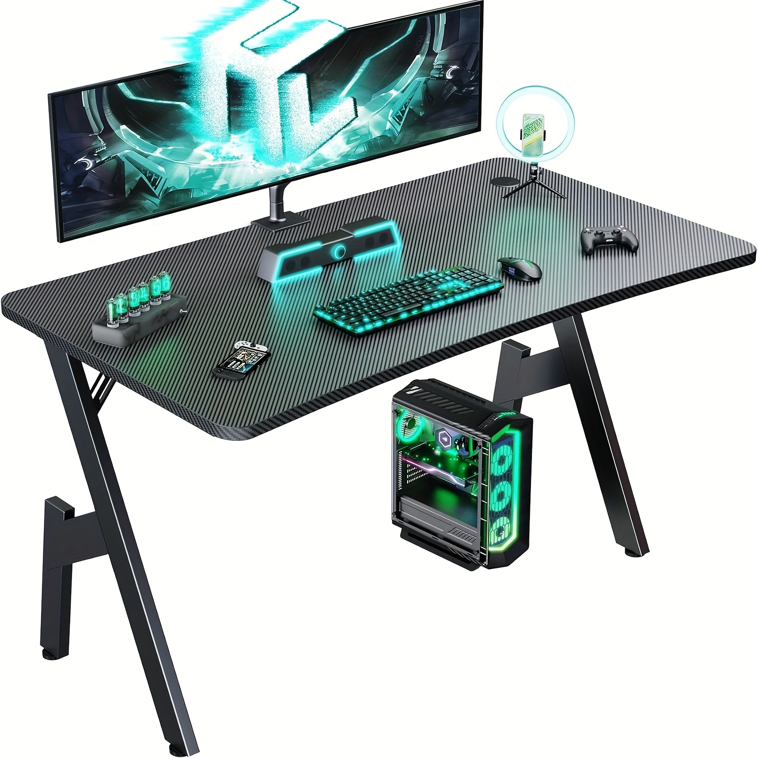 TEMU Bureau d'ordinateur Furnishia 40 pouces, plateau en fibre de carbone et ergonomique, bureau de gaming de A avec -pieds, pour chambre à coucher,