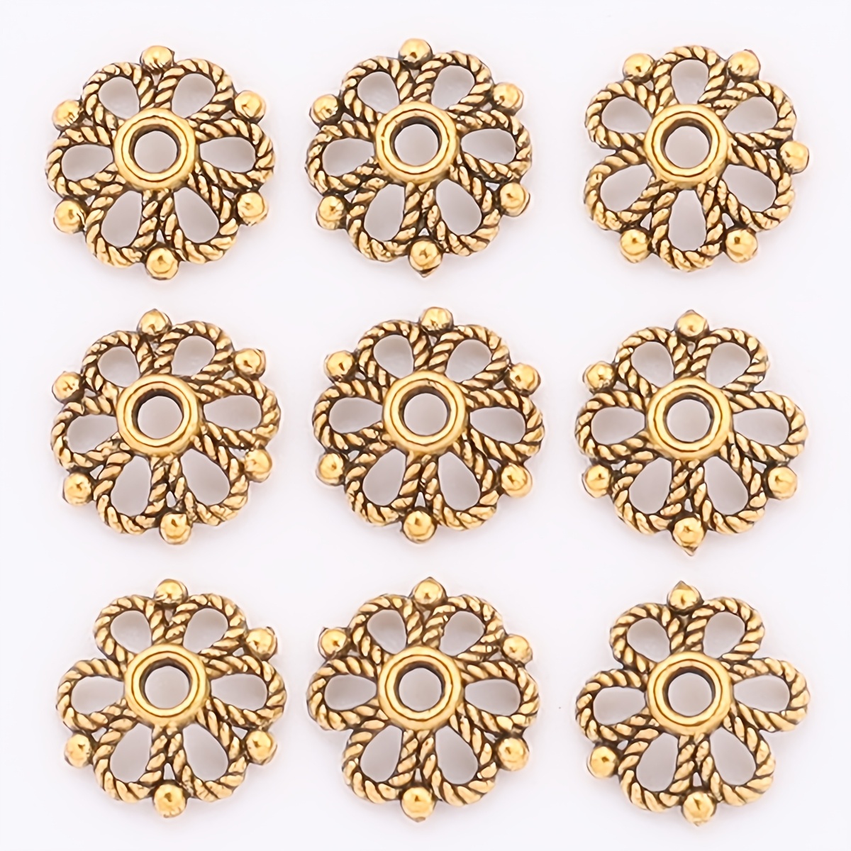 E-shop 106 Stück Hohle Sechszähliges Blumenblatt Halter Spacer Perlen Zinklegierung Zusätze Retro Muster Perlenhalter Verschiedene Schmuckanhänger