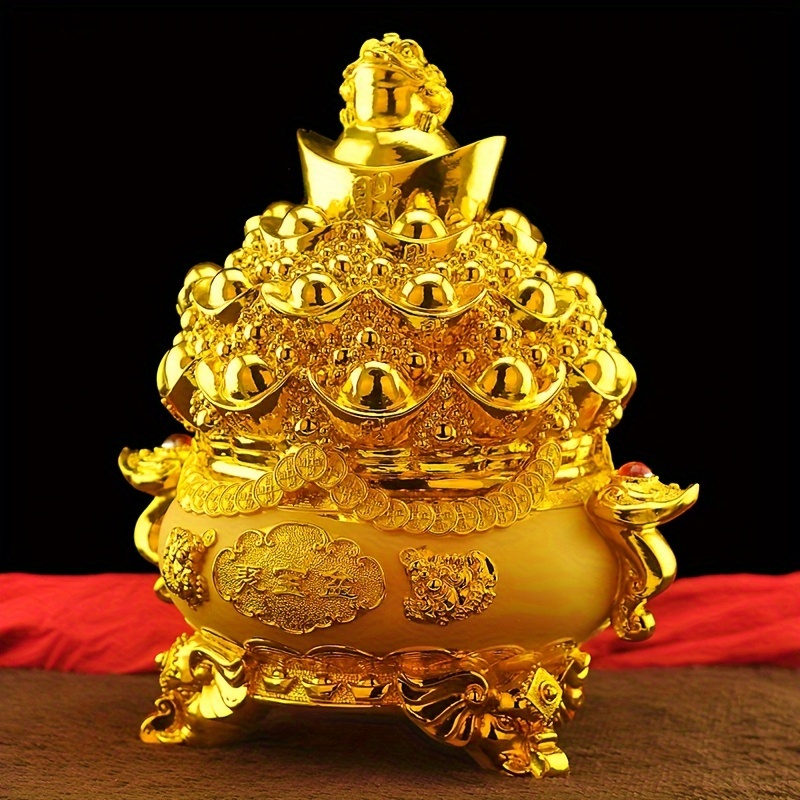 

1pc Attracting Wealth, Gathering Treasure Pot Decoration, Gold Yuanbao, Saving Money, Storage Pot, Lucky Gold Toad Gift