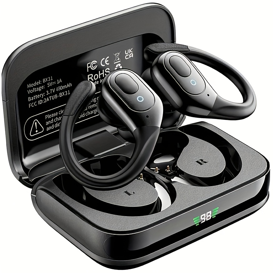 Image of Wireless Headphones, For Sports Earbuds, 75h Time, Display, Attached Earhook Earbuds, Microphone In-ear Headphones With , Suitable For Sports And Running Exercises