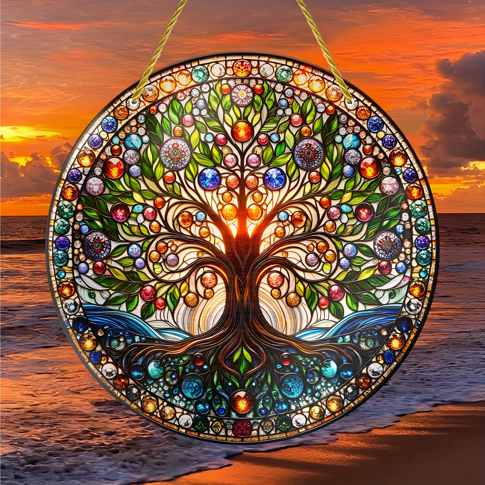 life tree decorative stained 8 inch diameter high quality pre drilled holes smooth rounded corners suitable for indoor and outdoor use ideal gift for birthdays housewarmings and more details 3